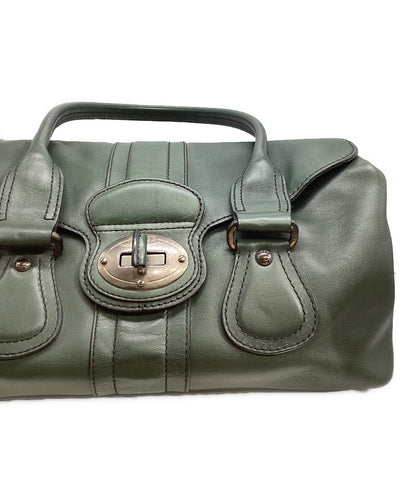 TOD'S Hand Bag Tote Purse Turn Lock Green Authentic
