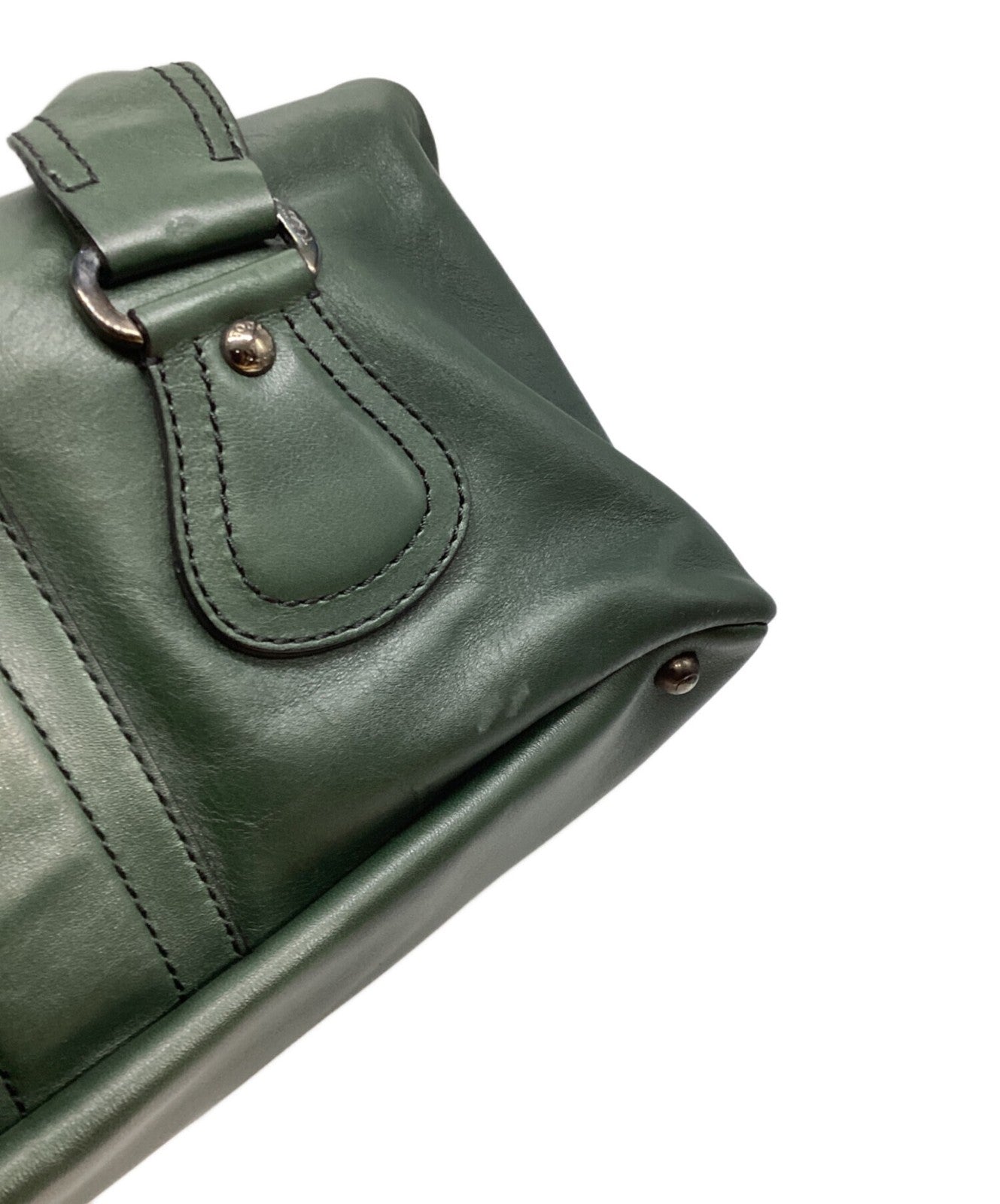 TOD'S Hand Bag Tote Purse Turn Lock Green Authentic