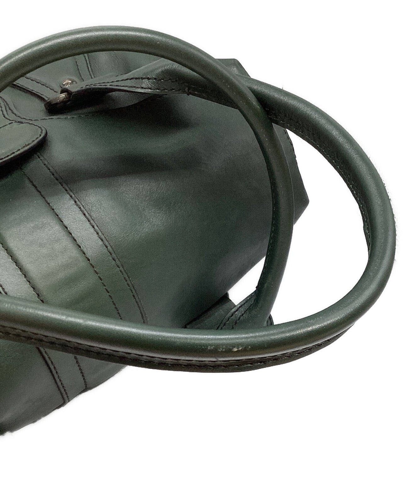 TOD'S Hand Bag Tote Purse Turn Lock Green Authentic