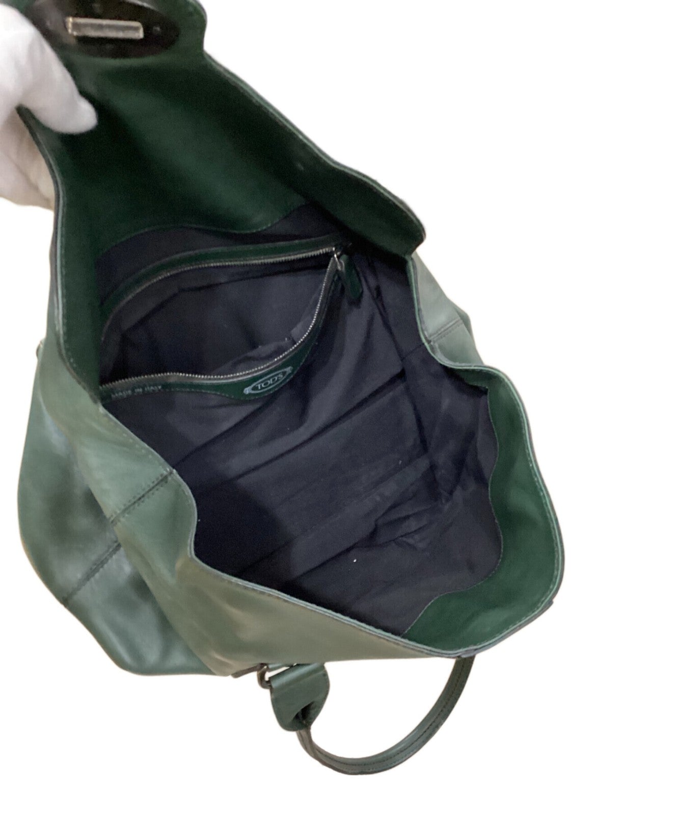 TOD'S Hand Bag Tote Purse Turn Lock Green Authentic