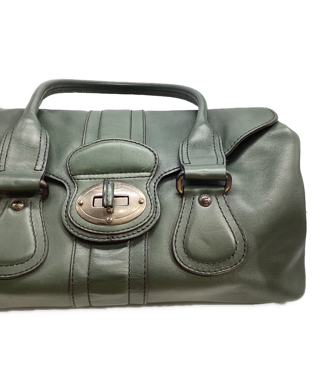 TOD'S Hand Bag Tote Purse Turn Lock Green Authentic