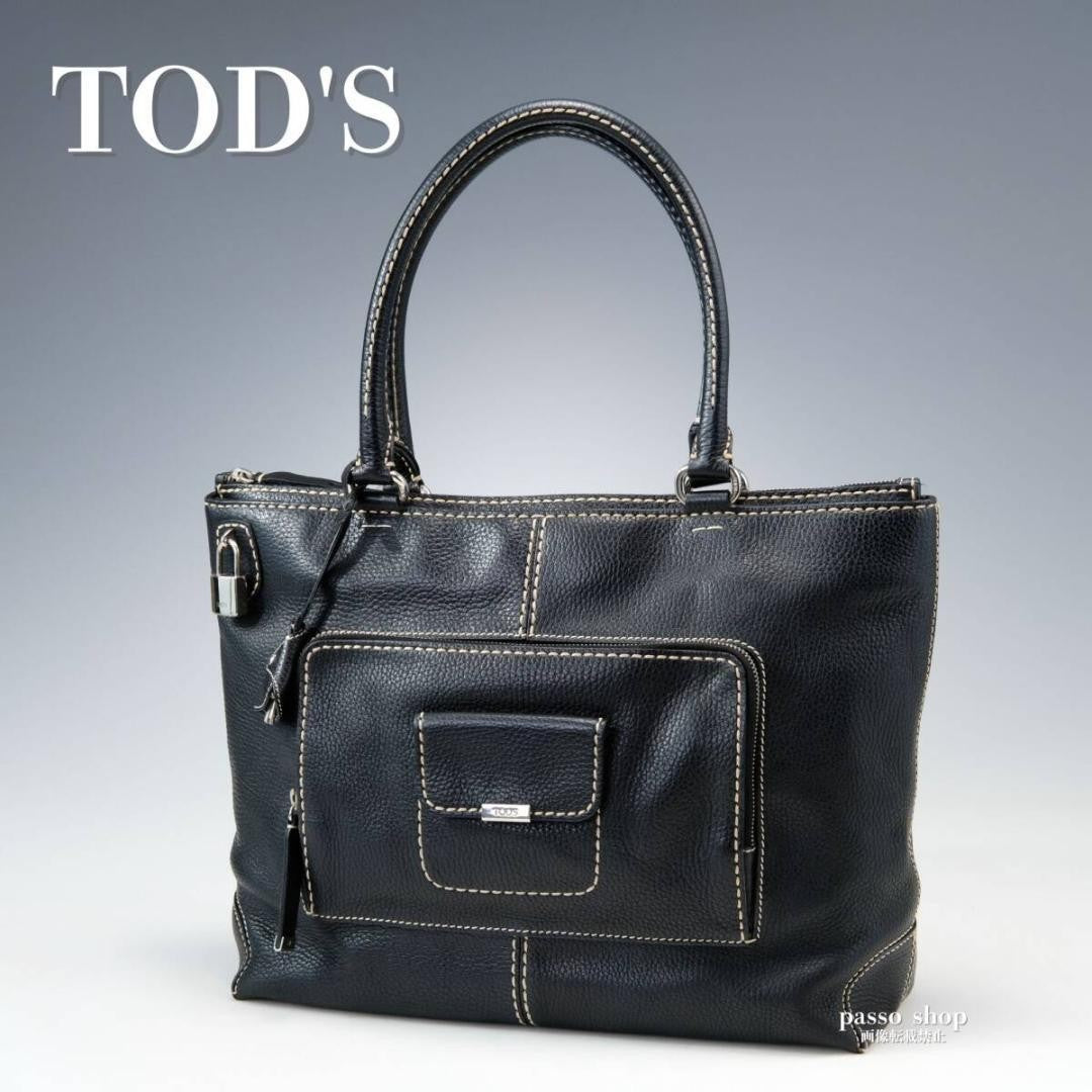 TOD'S Hand Bag Tote Purse Leather Black Authentic