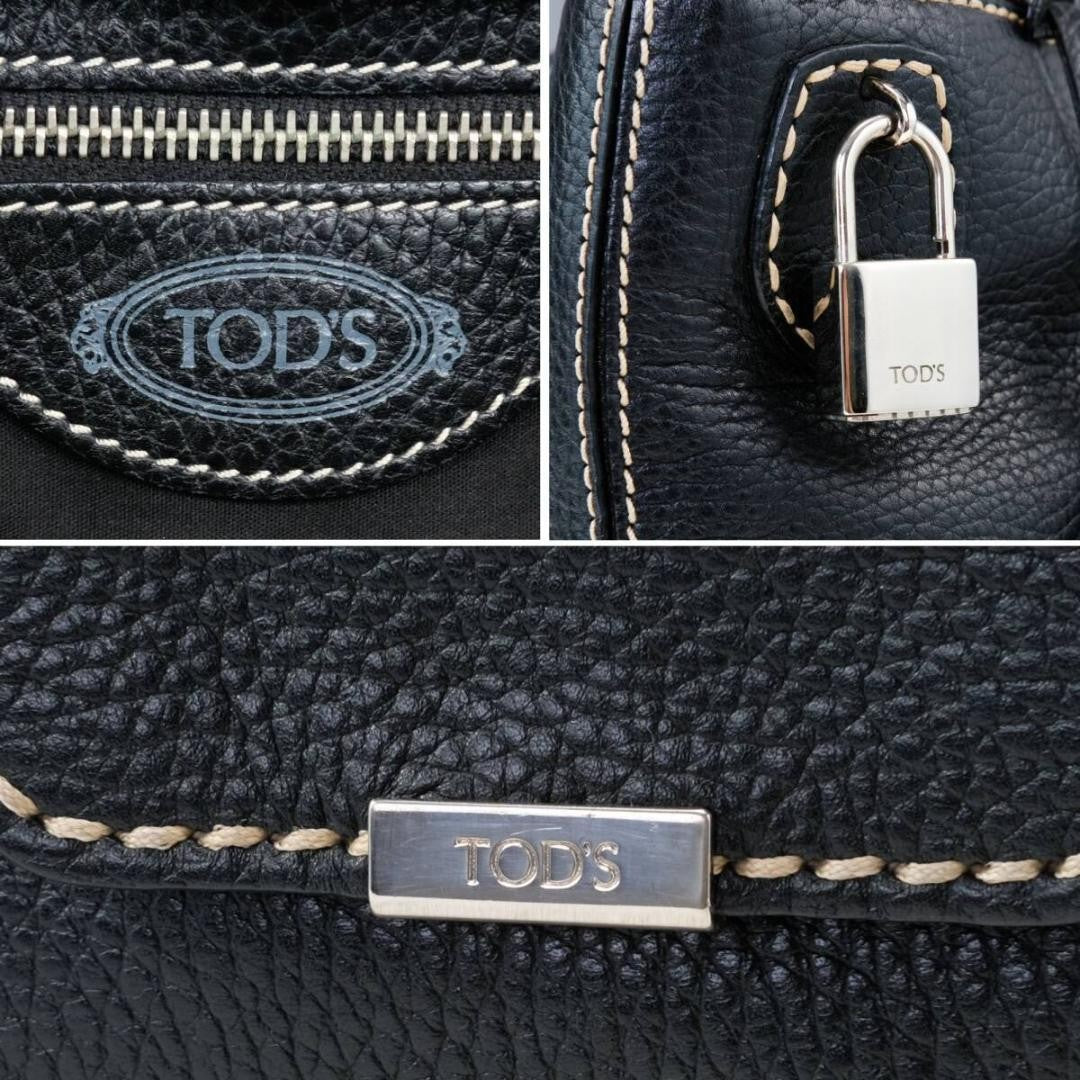 TOD'S Hand Bag Tote Purse Leather Black Authentic