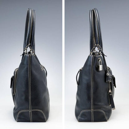TOD'S Hand Bag Tote Purse Leather Black Authentic