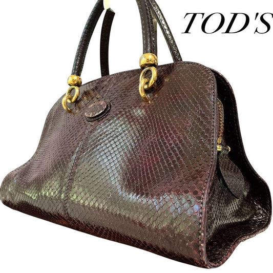 TOD'S Hand Bag Tote Purse Leather Brown Authentic