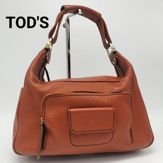 TOD'S Shoulder Bag Purse Leather Carrot Orange Authentic