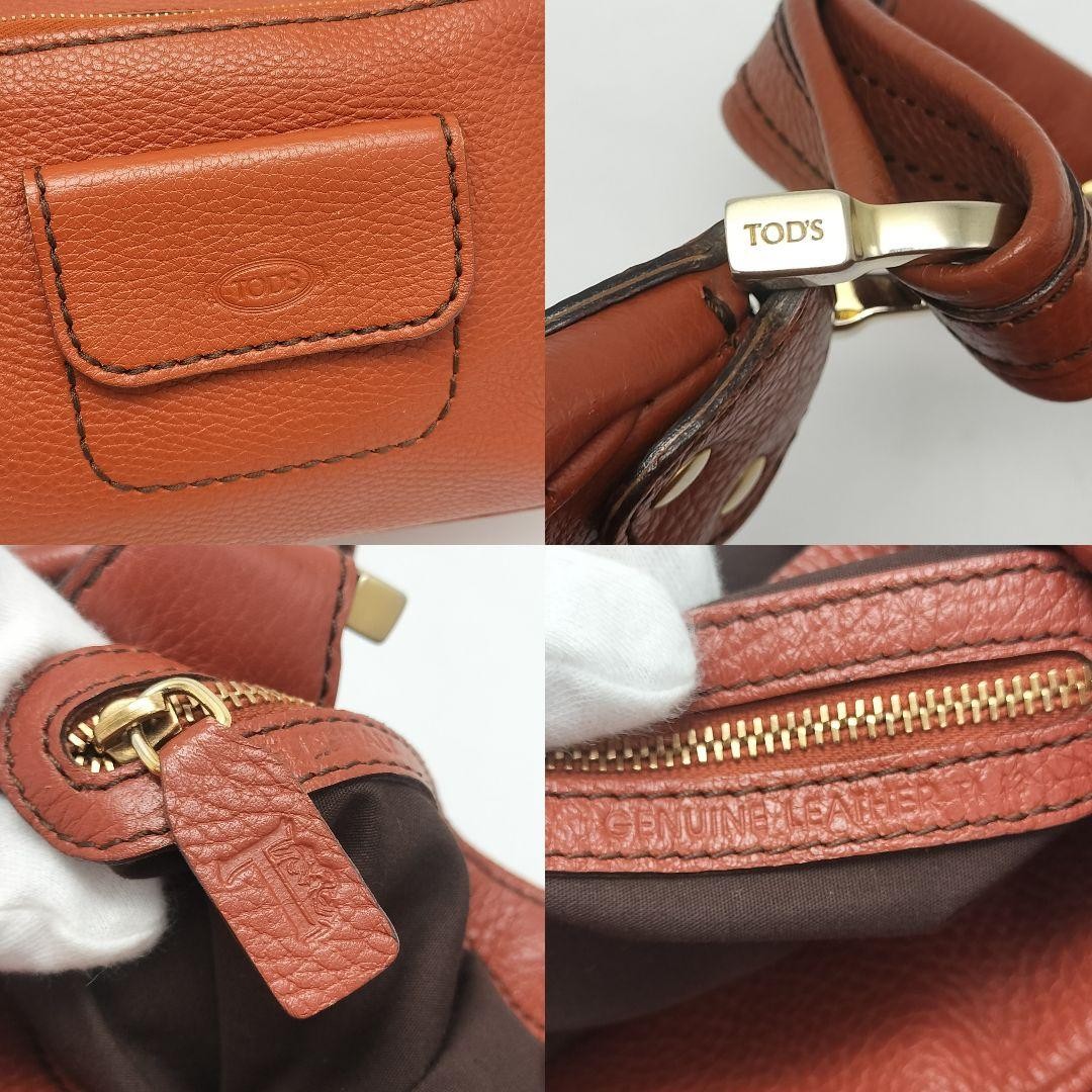 TOD'S Shoulder Bag Purse Leather Carrot Orange Authentic