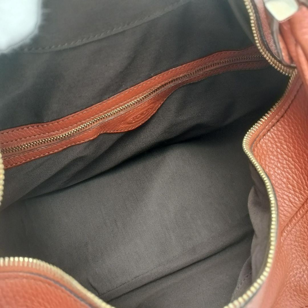 TOD'S Shoulder Bag Purse Leather Carrot Orange Authentic