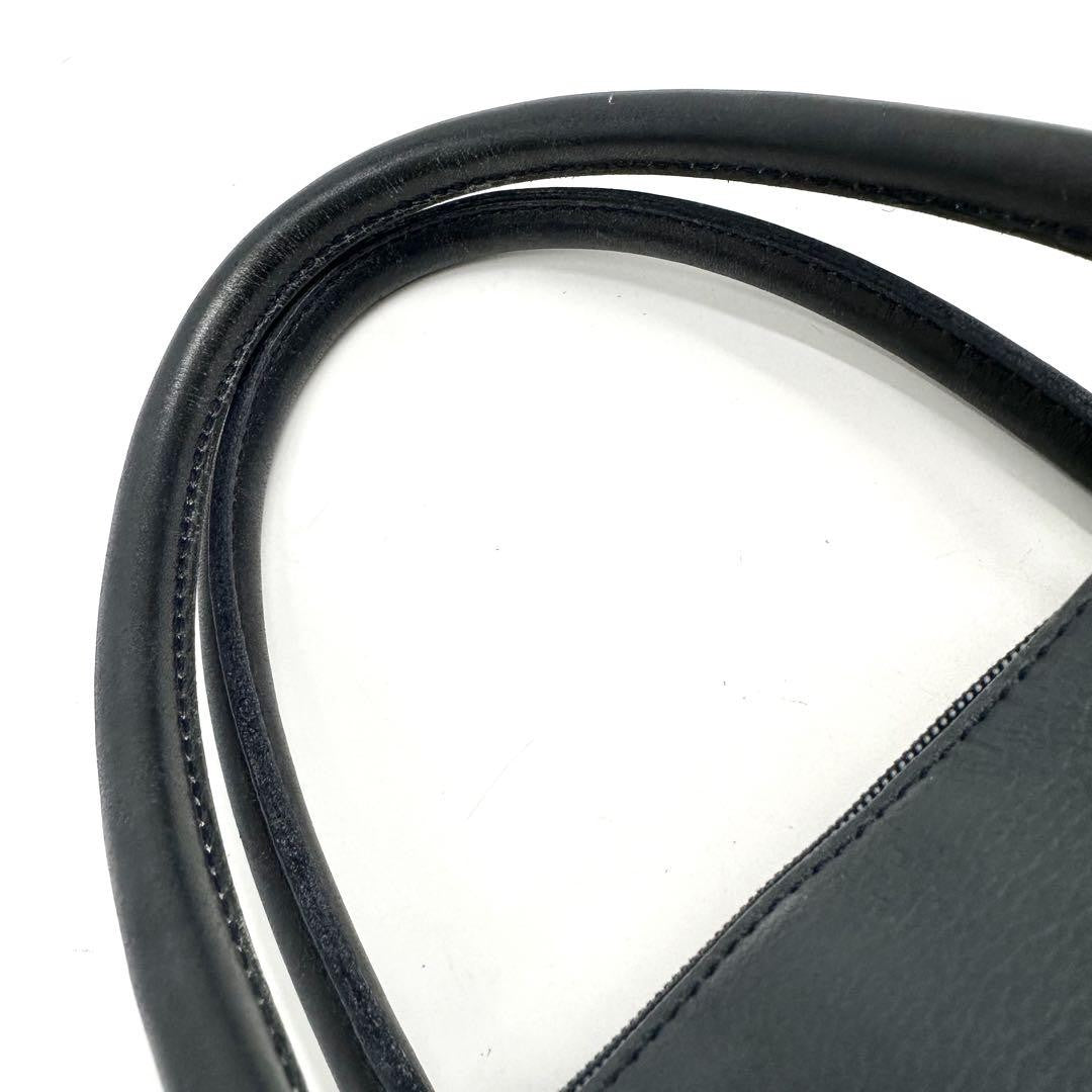 Longchamp Hand Bag Tote Purse Leather Navy Authentic