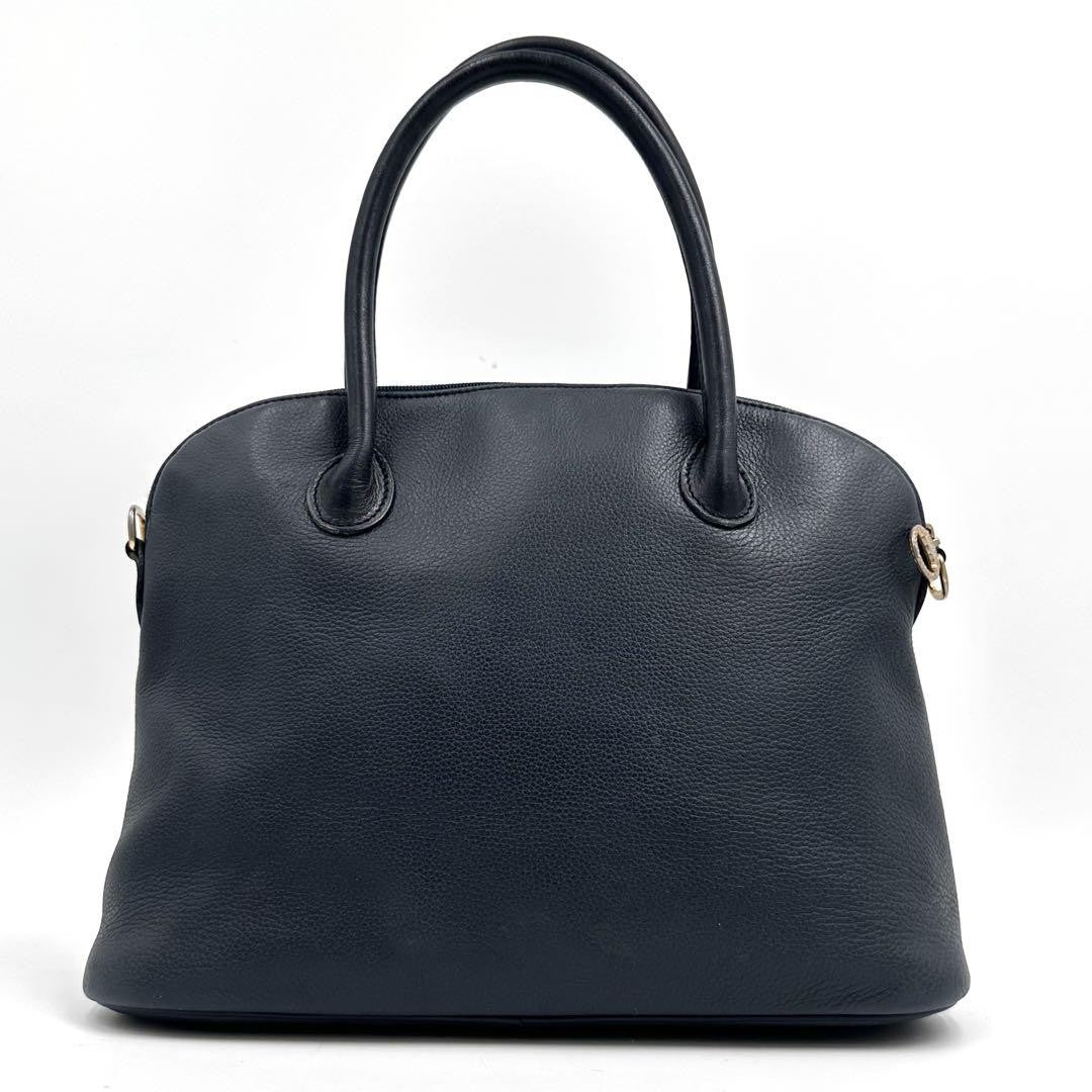 Longchamp Hand Bag Tote Purse Leather Navy Authentic