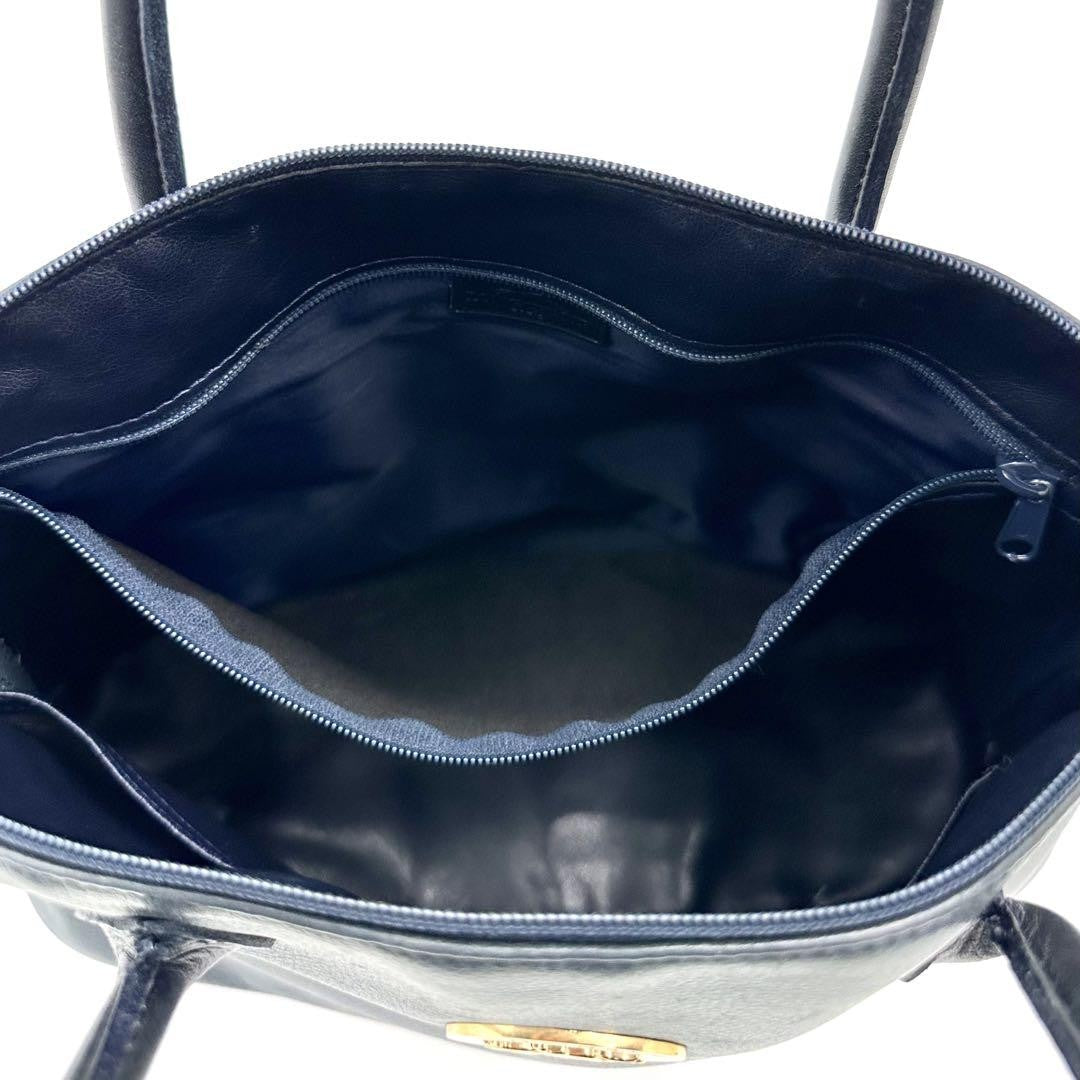 Longchamp Hand Bag Tote Purse Leather Navy Authentic