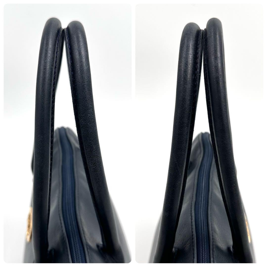 Longchamp Hand Bag Tote Purse Leather Navy Authentic