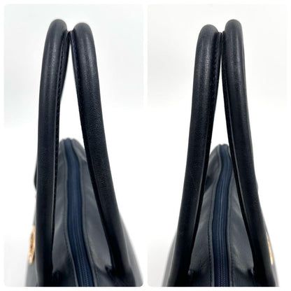 Longchamp Hand Bag Tote Purse Leather Navy Authentic