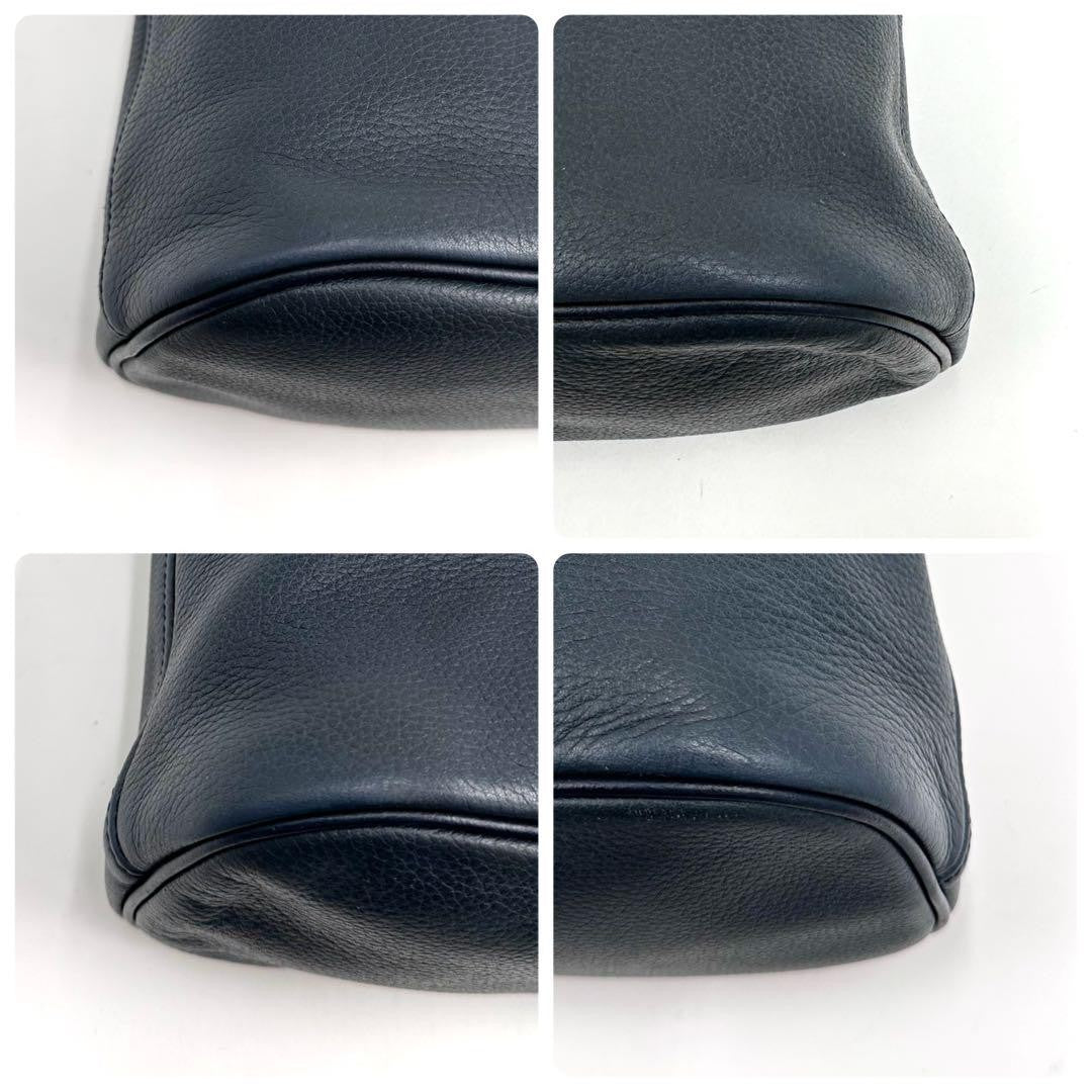Longchamp Hand Bag Tote Purse Leather Navy Authentic