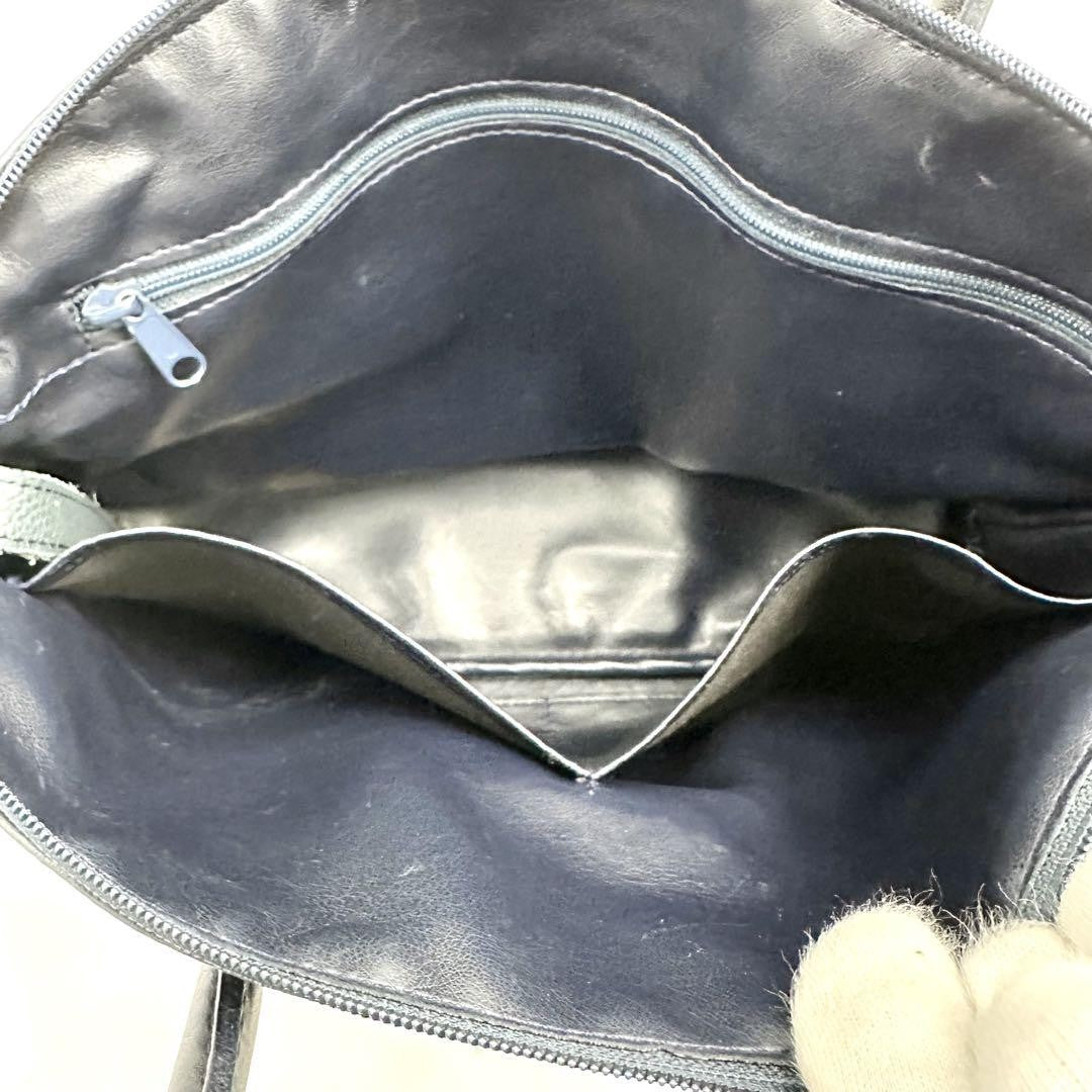 Longchamp Hand Bag Tote Purse Leather Navy Authentic