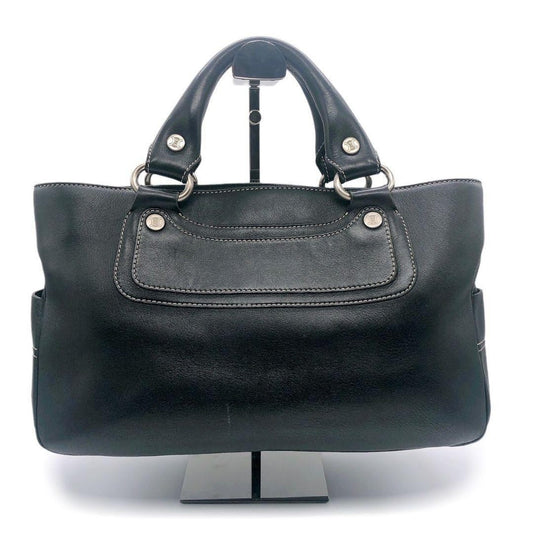 CELINE Hand Bag Tote Purse Leather Black Authentic