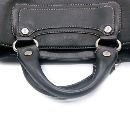 CELINE Hand Bag Tote Purse Leather Black Authentic