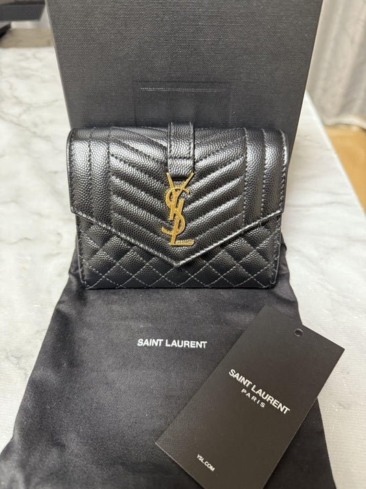 Saint Laurent Tri-fold Wallet Compact Purse YSL Cassandra Black Authentic
