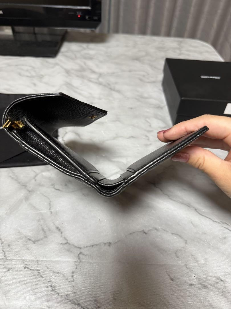 Saint Laurent Tri-fold Wallet Compact Purse YSL Cassandra Black Authentic
