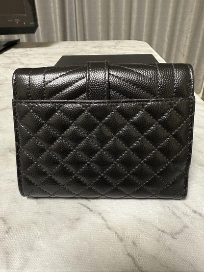 Saint Laurent Tri-fold Wallet Compact Purse YSL Cassandra Black Authentic