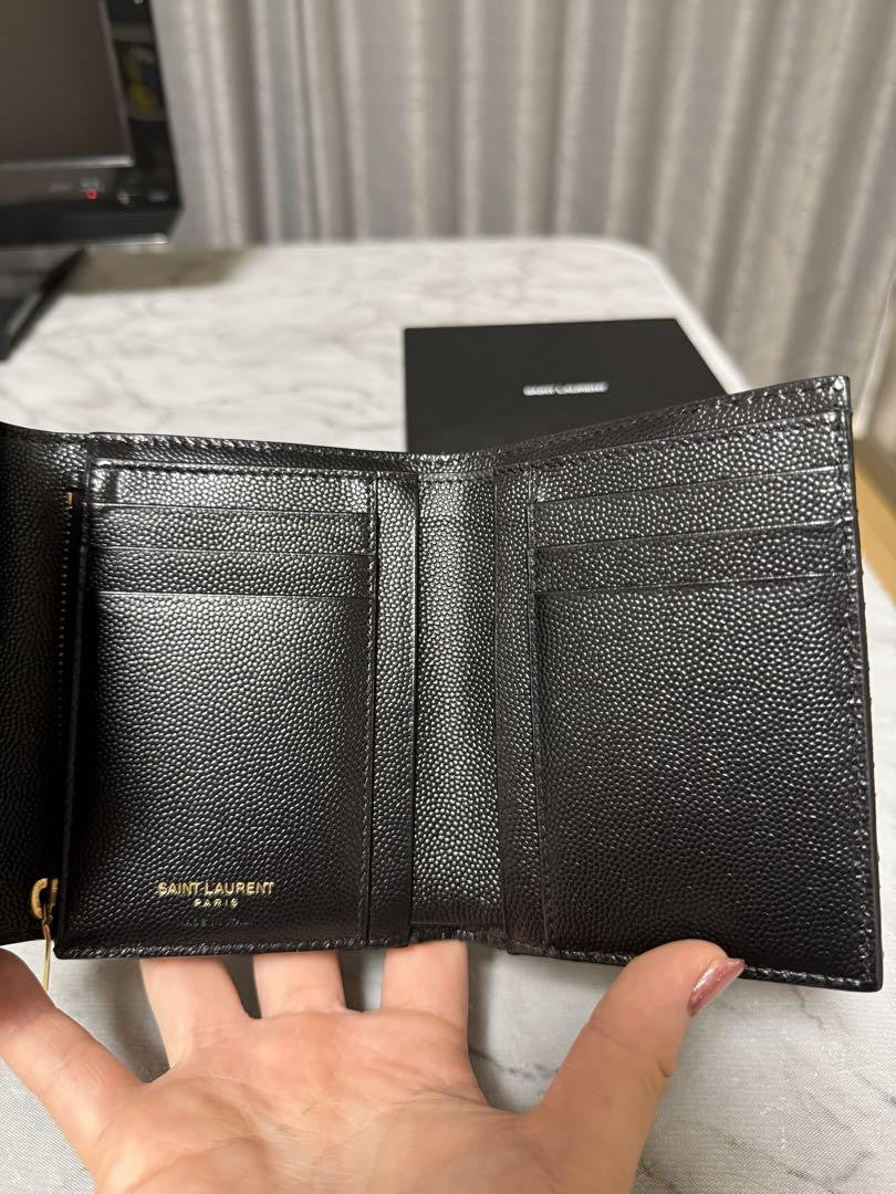 Saint Laurent Tri-fold Wallet Compact Purse YSL Cassandra Black Authentic