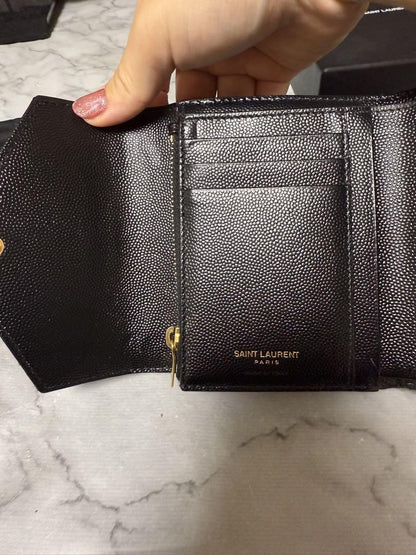 Saint Laurent Tri-fold Wallet Compact Purse YSL Cassandra Black Authentic