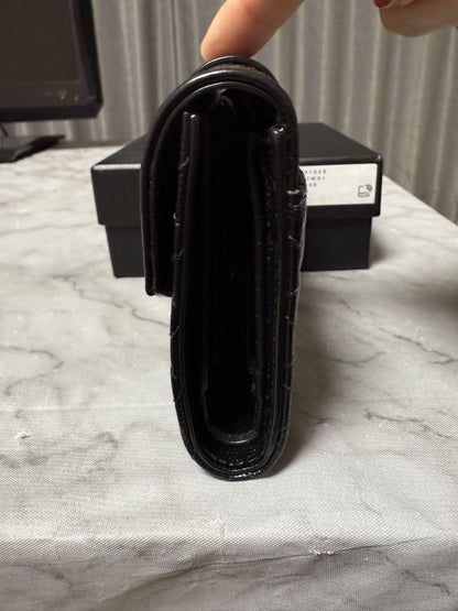 Saint Laurent Tri-fold Wallet Compact Purse YSL Cassandra Black Authentic
