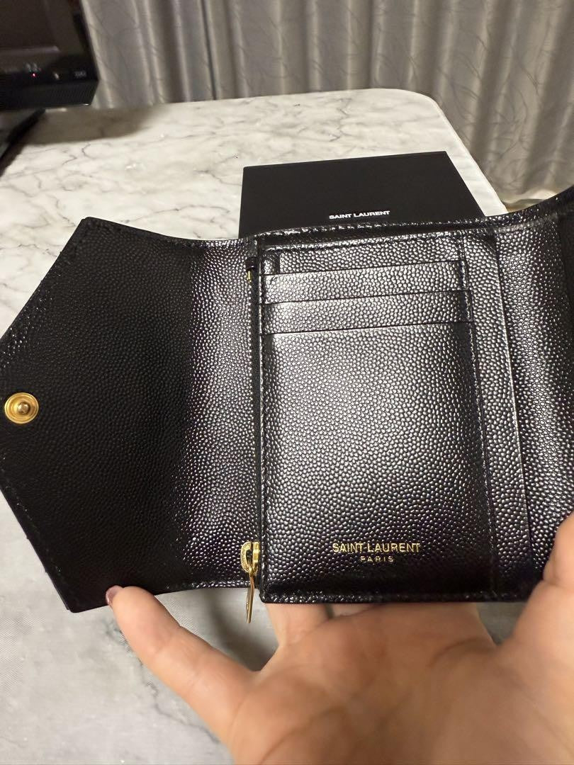 Saint Laurent Tri-fold Wallet Compact Purse YSL Cassandra Black Authentic