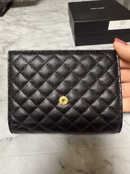 Saint Laurent Tri-fold Wallet Compact Purse YSL Cassandra Black Authentic
