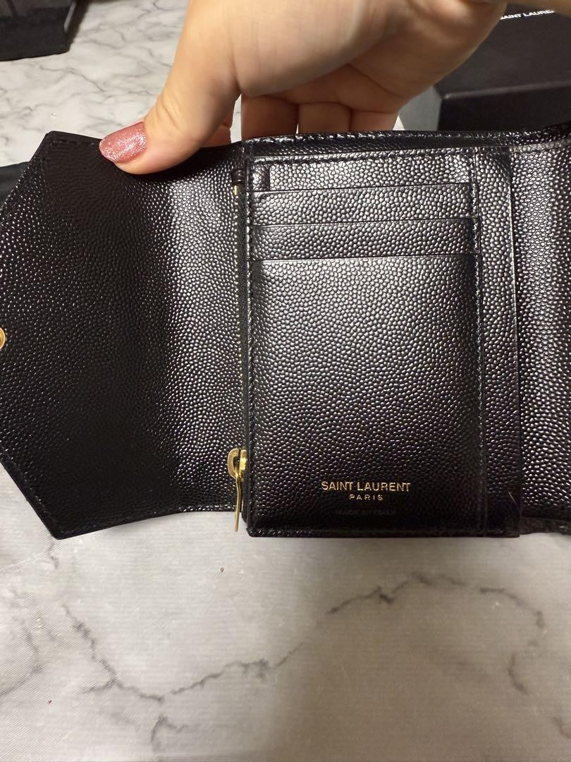 Saint Laurent Tri-fold Wallet Compact Purse YSL Cassandra Black Authentic