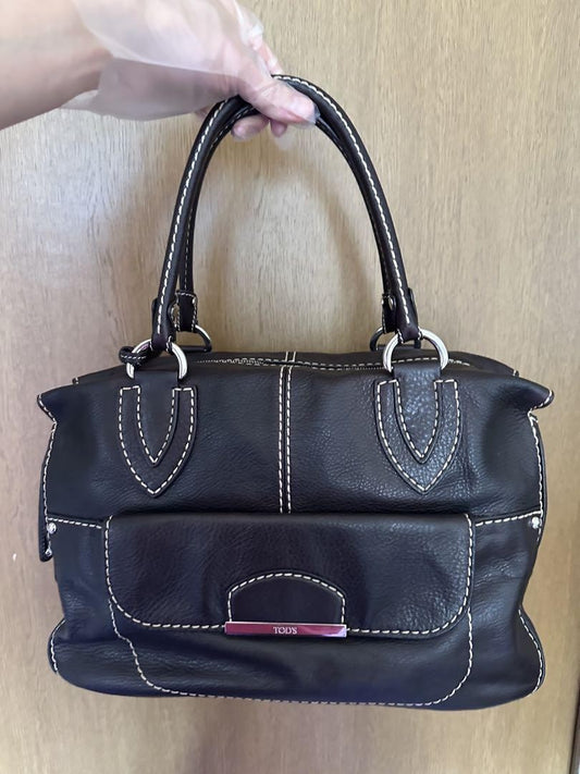 TOD'S Shoulder Bag Purse Leather Dark Brown Authentic