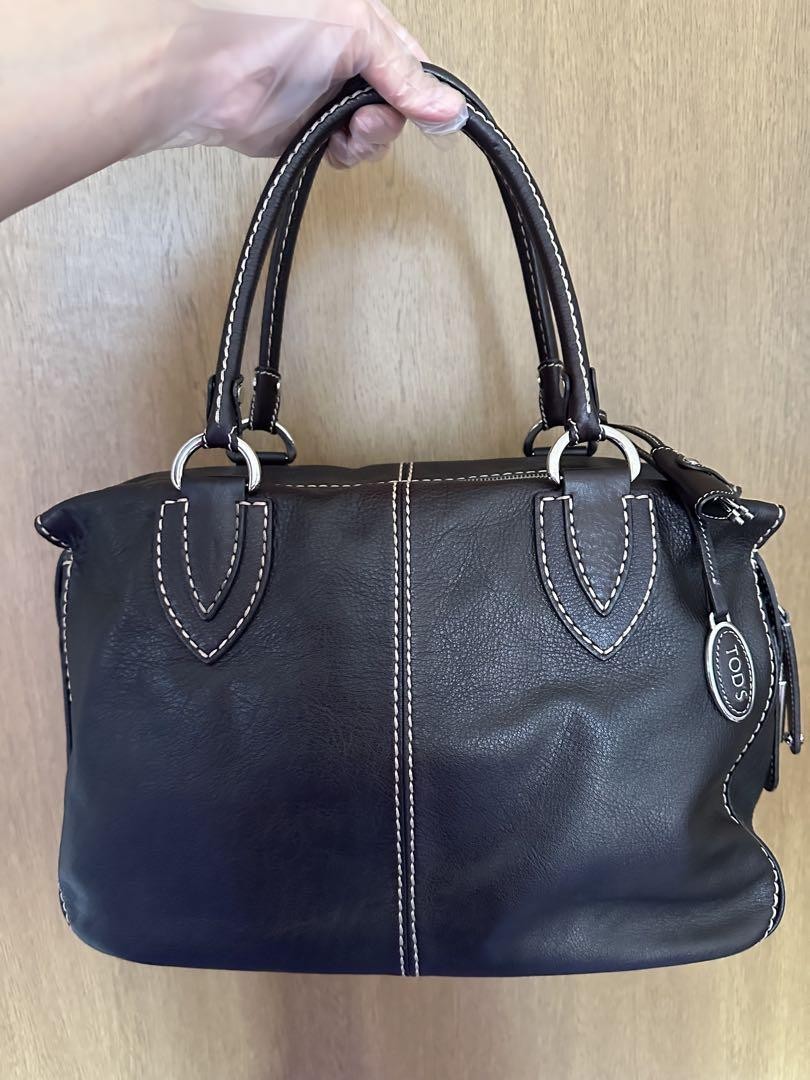 TOD'S Shoulder Bag Purse Leather Dark Brown Authentic