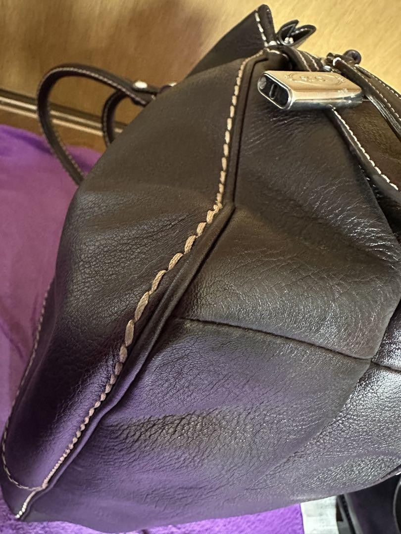 TOD'S Shoulder Bag Purse Leather Dark Brown Authentic