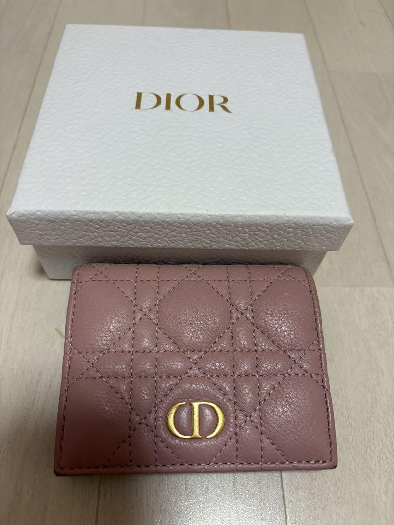 Christian Dior Bi-fold Wallet Flap Compact Purse CD Powder Pink Authentic