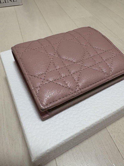 Christian Dior Bi-fold Wallet Flap Compact Purse CD Powder Pink Authentic