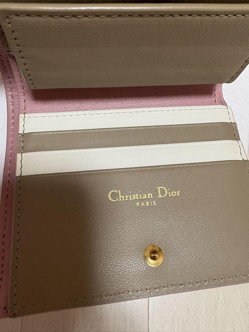 Christian Dior Bi-fold Wallet Flap Compact Purse CD Powder Pink Authentic