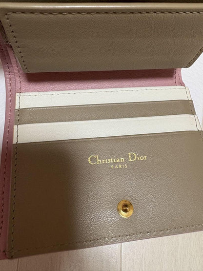 Christian Dior Bi-fold Wallet Flap Compact Purse CD Powder Pink Authentic