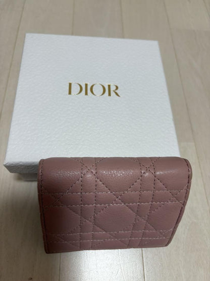 Christian Dior Bi-fold Wallet Flap Compact Purse CD Powder Pink Authentic
