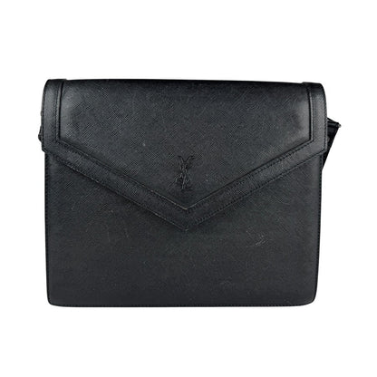 Saint Laurent Shoulder Bag Purse YSL Cassandra Leather Black Authentic