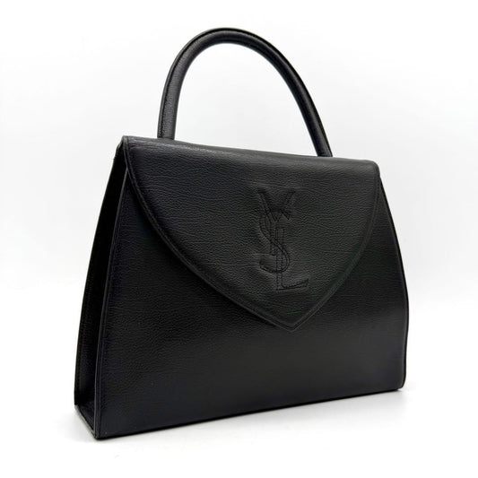 Saint Laurent Hand Bag Tote Purse YSL Cassandra Leather Black Authentic