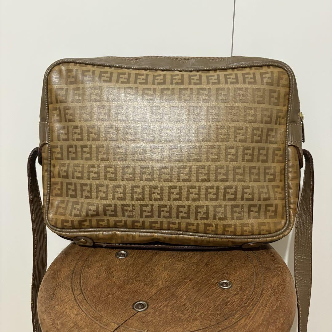 FENDI Shoulder Bag Purse FF Zucca PVC Leather Brown Authentic