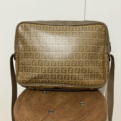 FENDI Shoulder Bag Purse FF Zucca PVC Leather Brown Authentic