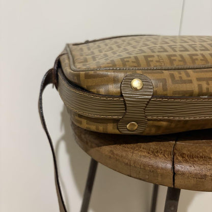 FENDI Shoulder Bag Purse FF Zucca PVC Leather Brown Authentic
