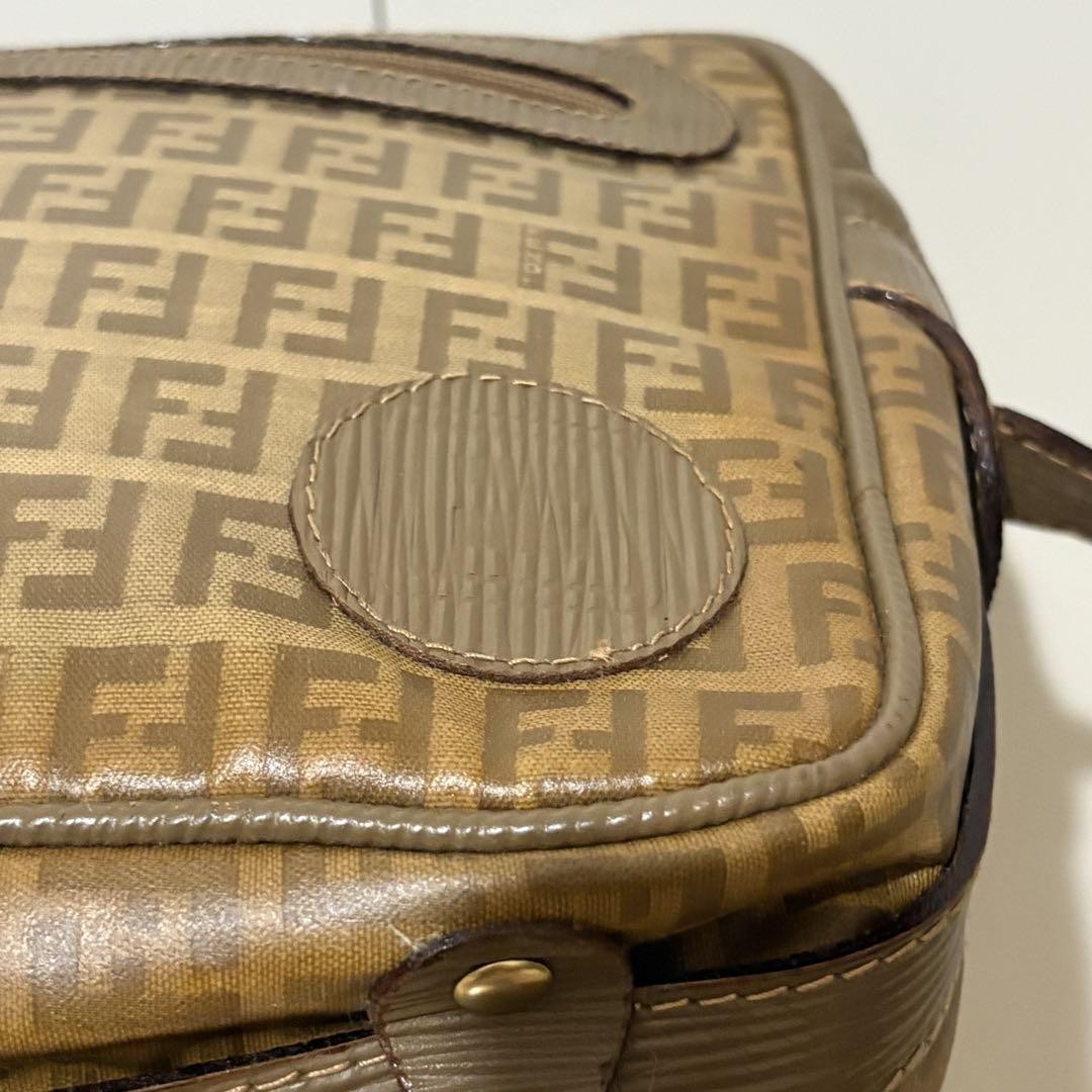 FENDI Shoulder Bag Purse FF Zucca PVC Leather Brown Authentic