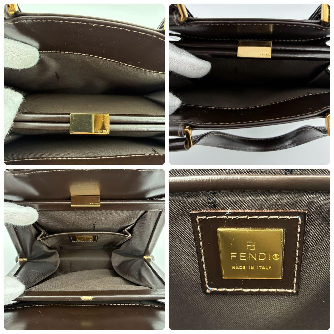 FENDI Hand Bag Tote Purse Leather Brown Authentic