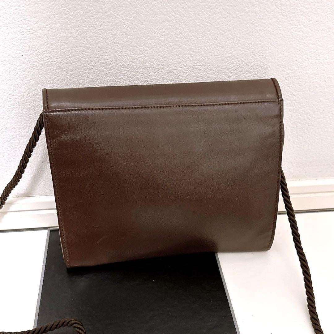 FENDI Shoulder Bag Purse FF Leather Brown Authentic