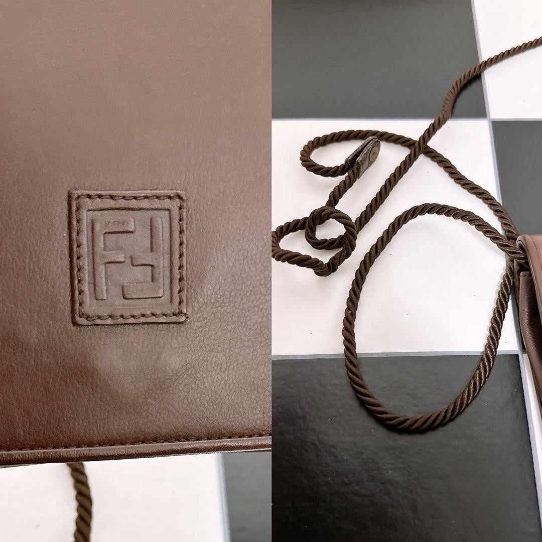 FENDI Shoulder Bag Purse FF Leather Brown Authentic