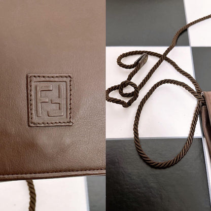 FENDI Shoulder Bag Purse FF Leather Brown Authentic