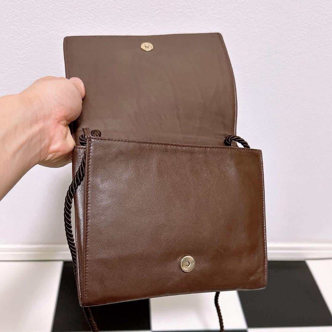 FENDI Shoulder Bag Purse FF Leather Brown Authentic