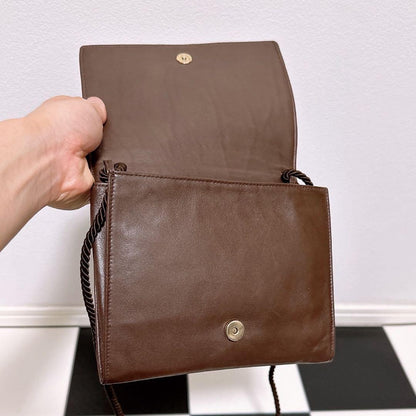 FENDI Shoulder Bag Purse FF Leather Brown Authentic